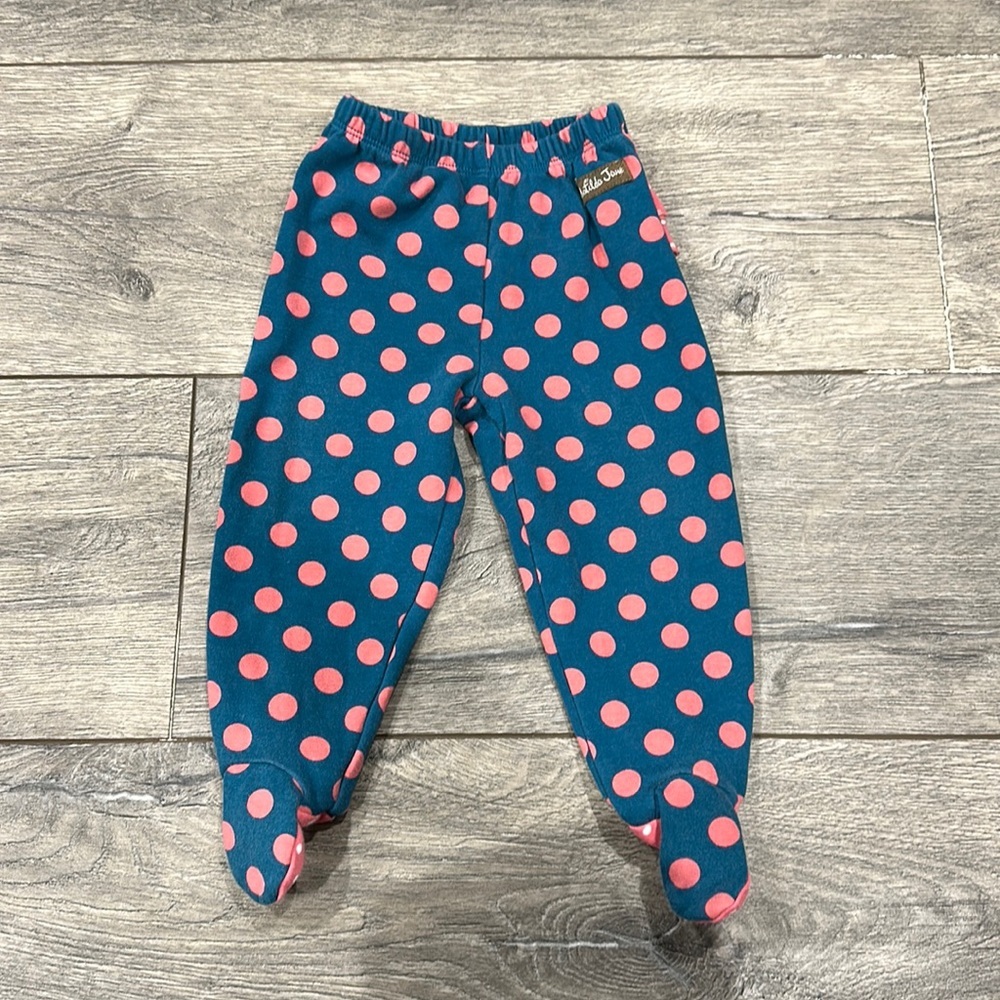 • Matilda Jane • Baby Girls Footed Polka Dot Ruffle Butt Pants Blue Pink 6-12